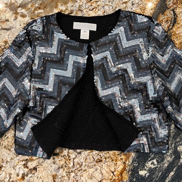 Harrison Morgan Black, Silver & Grey Sequined Bolero Jacket - SIZE M/L - Picture 8 of 10